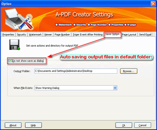 a-pdf creator setting for auto saving